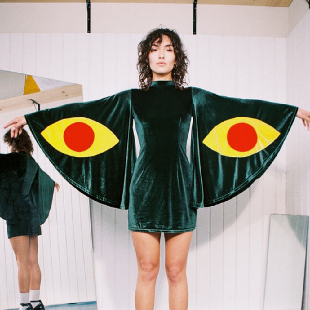 Fashion Brand Company green velvet moth eye mini dress